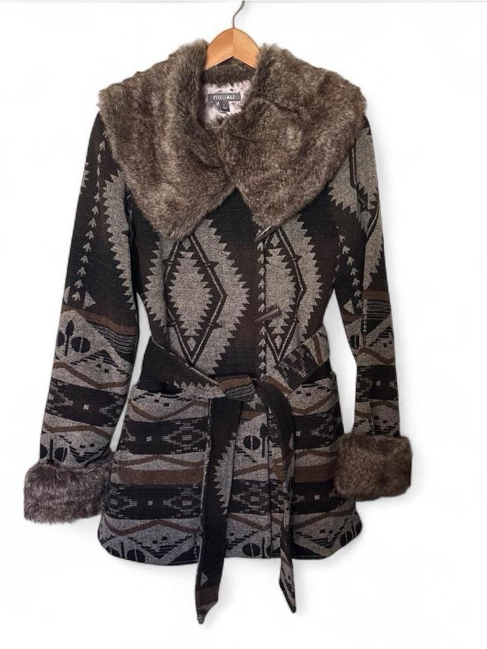 Roz & Ali NWT brown and black Southwestern Aztec Winter Western coat jacket S